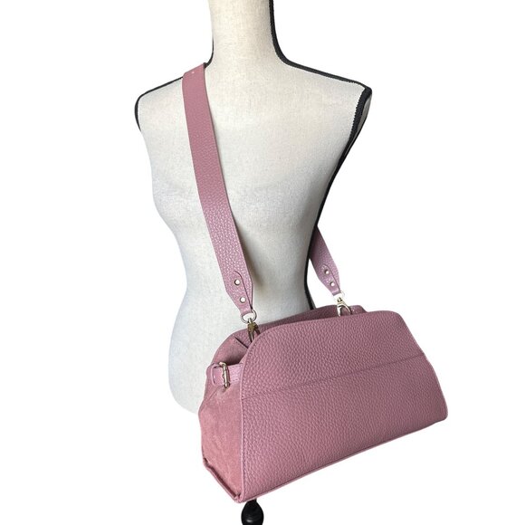 Anna Paola Handbag NEW Mauve Italian Pink Leather Adjustable Strap Gold Hardware - Picture 1 of 7